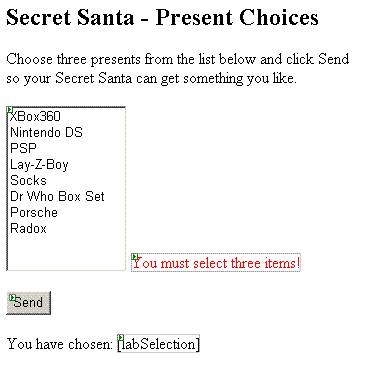 User interface for CustomValidate example