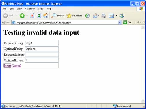 Database validation - testing errors