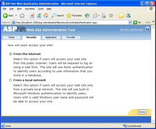 WSAT - authentication selection