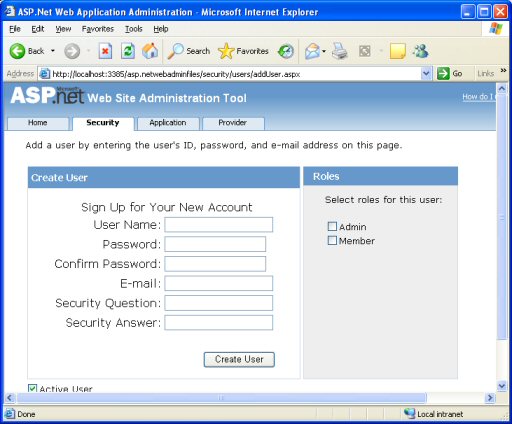 Website Administration - Create User