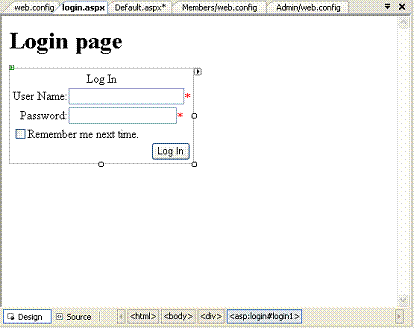 Login page